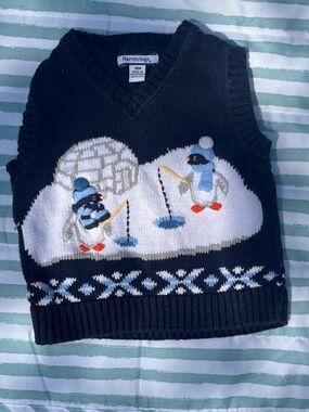 Vintage Toddler Baby Winter Holiday Festive Navy Blue Sweater Vest 12-18 Month